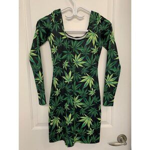 Black Milk Woah Dude Bodycon Dress Cannabis Leaf Print Weed Mary Jane Small
